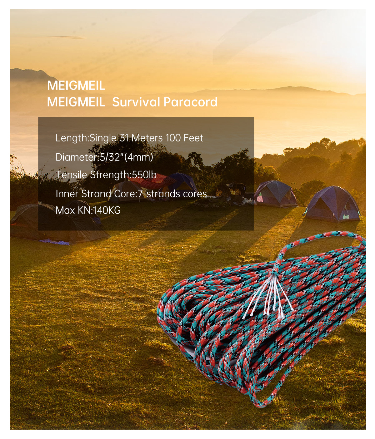 1pcs 550 Paracord Parachute Co - مراجعة Paracord 550 Feet وسعره